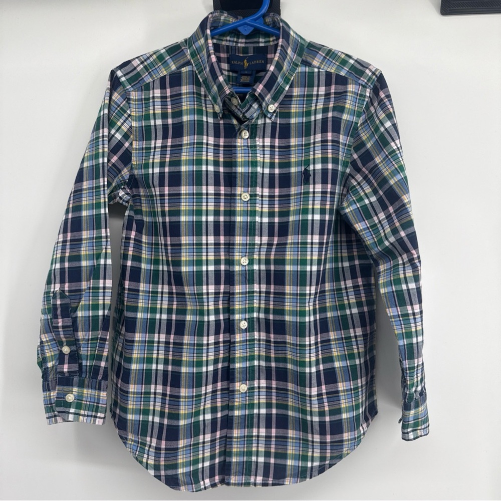 Ralph Lauren Navy, Green & White Plaid Button-Down Shirt